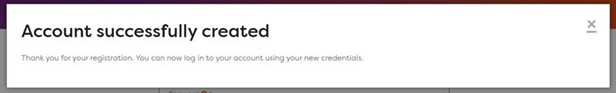 Screenshot showing Account Successfully Created message